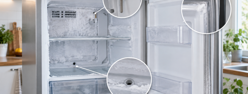 Frigorífico con exceso de hielo y revisión de junta, sensor de temperatura y desagüe